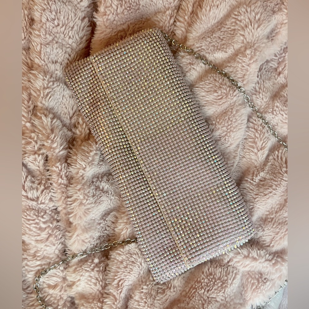 👛 Sparkly Soft Pink Rhinestone Evening Bag w. Chain Strap | Pretty Bling | EUC